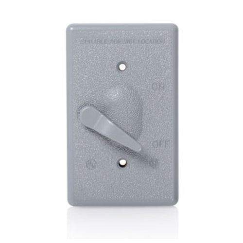 Leviton WM1S-GY, 1-Gang Weatherproof Cover for Toggle Switches, Metallic Enclosure, Flat Lid, Gray