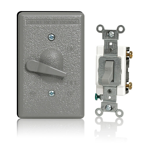 Leviton WM1SC-2GY, Single-Gang Weatherproof Cover with Commercial Specification Grade Toggle Switch, Metallic Enclosure, Flat Lid, Gray