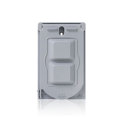 Leviton WM1V-GY, 1-Gang Vertical Mount Weatherproof Cover for GFCI, Single Receptacle or Duplex Receptacle, Metallic Enclosure, Flat Lid, Gray