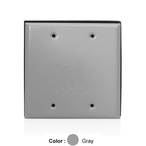 Leviton WM2B-GY, 2-Gang Die-Cast Weatherproof Blank Cover, Includes Weatherproof Gasket and Mounting Screws, Gray, 2 Packs