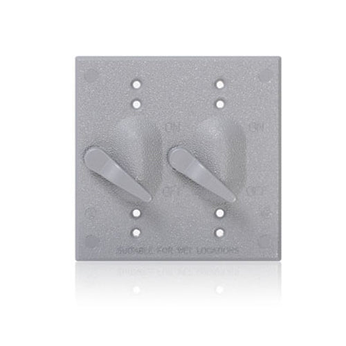 Leviton WM2S-GY, 2-Gang Weatherproof Cover for Toggle Switches, Metallic Enclosure, Flat Lid, Gray