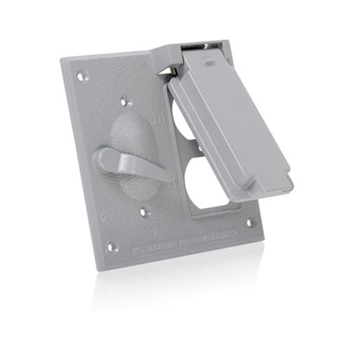Leviton WM2SD-GY, 2-Gang Weatherproof Cover for Duplex Receptacle and Switch, Metallic Enclosure, Flat Lid, Gray