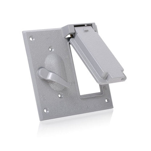 Leviton WM2SG-GY, 2-Gang Weatherproof Cover for GFCI Receptacle and Switch, Metallic Enclosure, Flat Lid, Gray