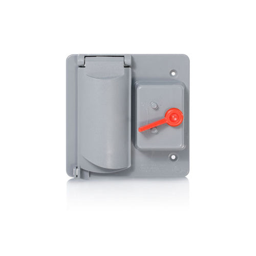 Leviton WP2SD-GY, 2-Gang Weatherproof Cover for Duplex Receptacle and Switch, Plastic Enclosure, Flat Lid, Gray