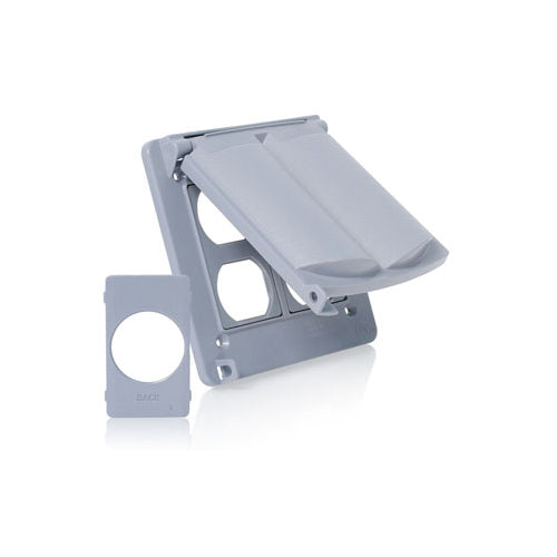 Leviton WP2V-GY, 2-Gang Weatherproof Cover for Duplex and Single Receptacle, Includes Inserts for Decora/GFCI, Non-Metallic (Plastic) Enclosure, Gray