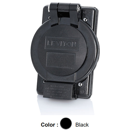 Leviton WP4-EB, 1-Gang Weatherproof Cover for 50 Amp Flanged Inlets & Outlets Mounted In Front of Panel, 2.6 Inch Diameter, Panel Mount, Industrial Grade, IP64, NEMA 3R, Vertical Self Closing Lid, Black