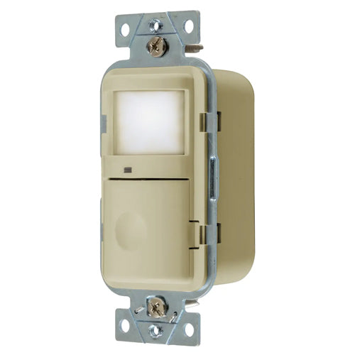 Hubbell WS1001NI, Wall Switch Vacancy Sensor, Passive Infrared Technology, With Night Light, Single Circuit, 120V AC, Ivory