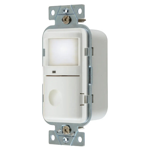 Hubbell WS1001NW, Wall Switch Vacancy Sensor, Passive Infrared Technology, With Night Light, Single Circuit, 120V AC, White