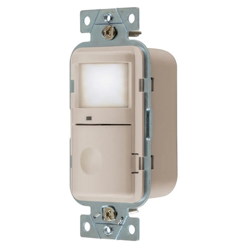 Hubbell WS2000NLA, Wall Switch Occupancy/Vacancy Sensor, Passive Infrared Technology, With Night Light, 120/277V AC, Light Almond