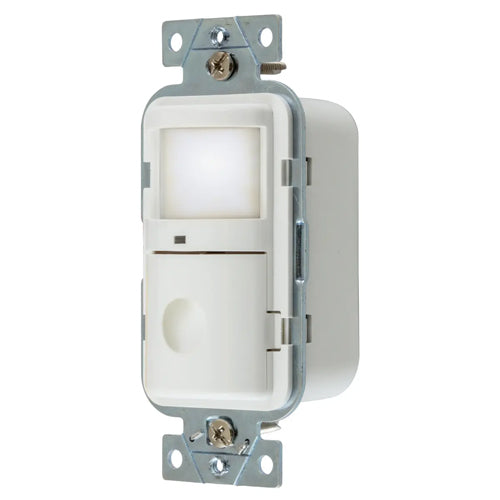 Hubbell WS2000NW, Wall Switch Occupancy/Vacancy Sensor, Passive Infrared Technology, With Night Light, 120/277V AC, White