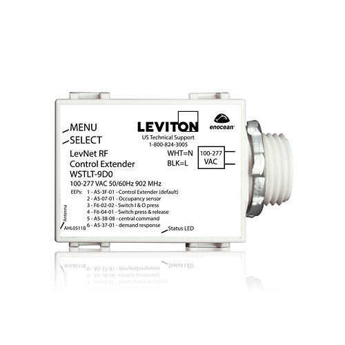 Leviton WSTLT-9D0, LevNet RF Wireless Control Transmitter, 120-277VAC, Threaded Mount, White