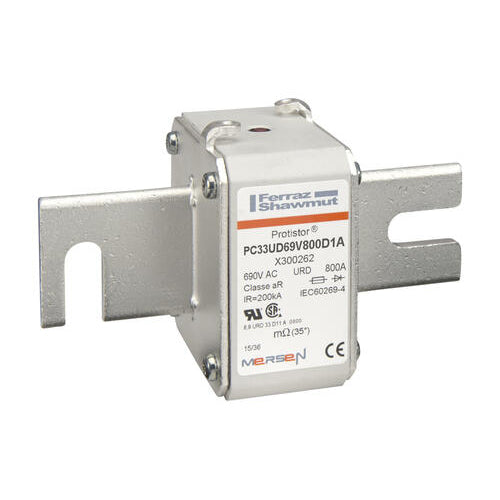 Mersen X300262, Square Body High-Speed Fuse, Fast Acting, Size 33 aR, 690/700VAC, 800A, With Striker DIN 110 Blades