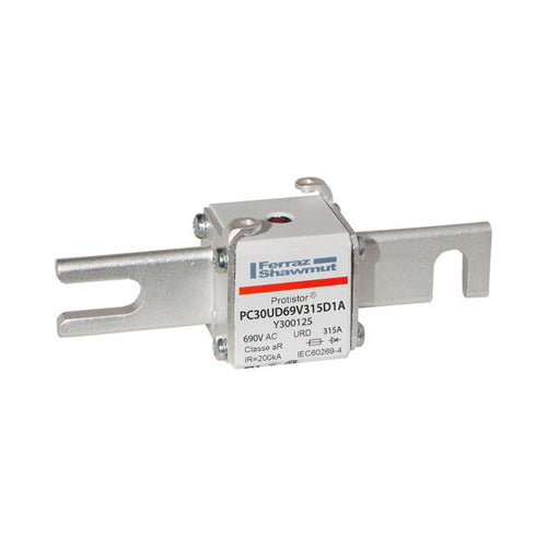 Mersen Y300125, Square Body High-Speed Fuse, Fast Acting, Size 30 aR, 690/700VAC, 315A, With Striker DIN 110 Blades