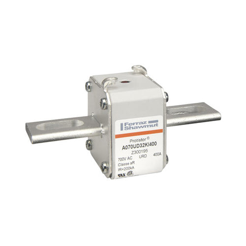 Mersen Z300195, Square Body High-Speed Fuse, Fast Acting, Size 32 aR, 690/700VAC, 400A, With Striker Slotted Blades short
