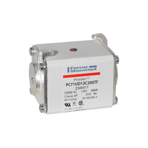 Mersen Z300517, Square Body High-Speed Fuse, Fast Acting, Size 71 aR, 1250/1300VAC, 200A, With Striker Flush ends metric threads