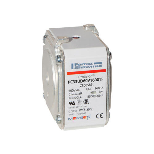 Mersen Z300586, Square Body High-Speed Fuse, Fast Acting, Size 33 aR, 600/650VAC, 1600A, With Striker Flush ends metric threads