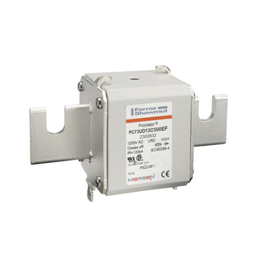 Mersen Z300632, Square Body High-Speed Fuse, Fast Acting, Size 73 aR, 1250/1300VAC, 500A, With Striker Open Slot Blades