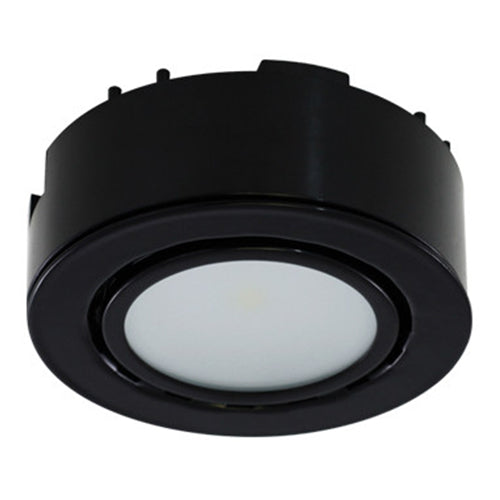 Liteline UCP-LED1-BK, LED Puck Light, Surface or Recessed Mounted, 1.8W, 12V, 3000K Warm White, 105 Lumens, Opal Lens, Black Finish