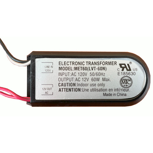 MARCUS MET-60-1, 60W 120V Input, 12VAC Output Class 2, Dimmable Electronic Transformer, For 12V Halogen and LED Bulbs
