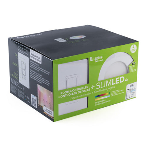 Liteline SLM4-RGBTW-WHBK-4KT, 4" Slim LED OnCloud Round Recessed Downlighting, 12W, 100-135V, 2700-5000K RGB + Tunable White, Wi-Fi Dimming, 4 Pack with Room Controller, White / Black Finish