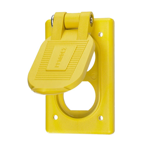 Hubbell HBL52CM21, Weatherproof Covers for Duplex Receptacle, For FS/FD Box Mounting, Yellow, Reinforced Thermoplastic Polyester