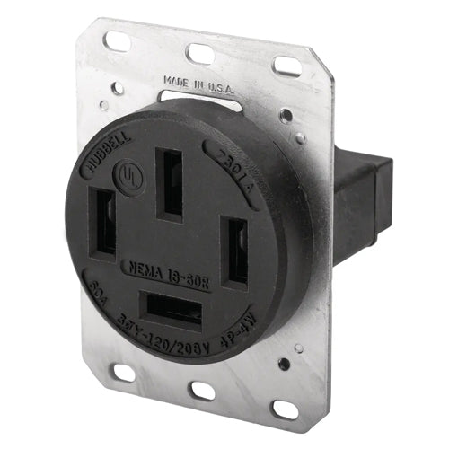 Hubbell HBL7301A, Single Receptacle, Industrial Grade, 60A 120/208V, 3 Phase, 18-60R, 4-Pole 4-Wire Non-Grounding, Black