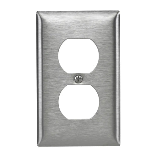 Hubbell SS8L, Duplex Receptacle Wallplate, 1-Gang, Stainless Steel 430, 0.035 in. (0.9), Horizontal Brushed Finish